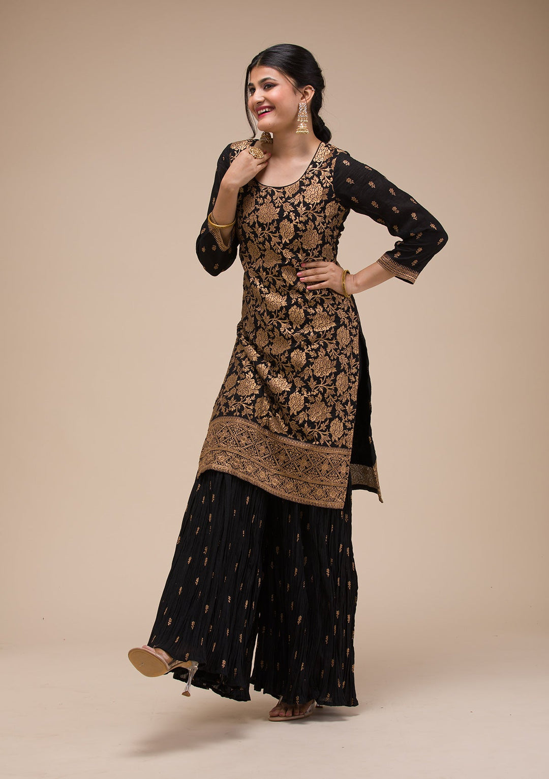 Black Zariwork Georgette Readymade Sharara Suit-Koskii