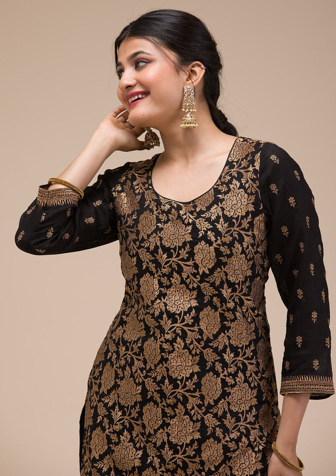 Black Zariwork Georgette Readymade Sharara Suit-Koskii