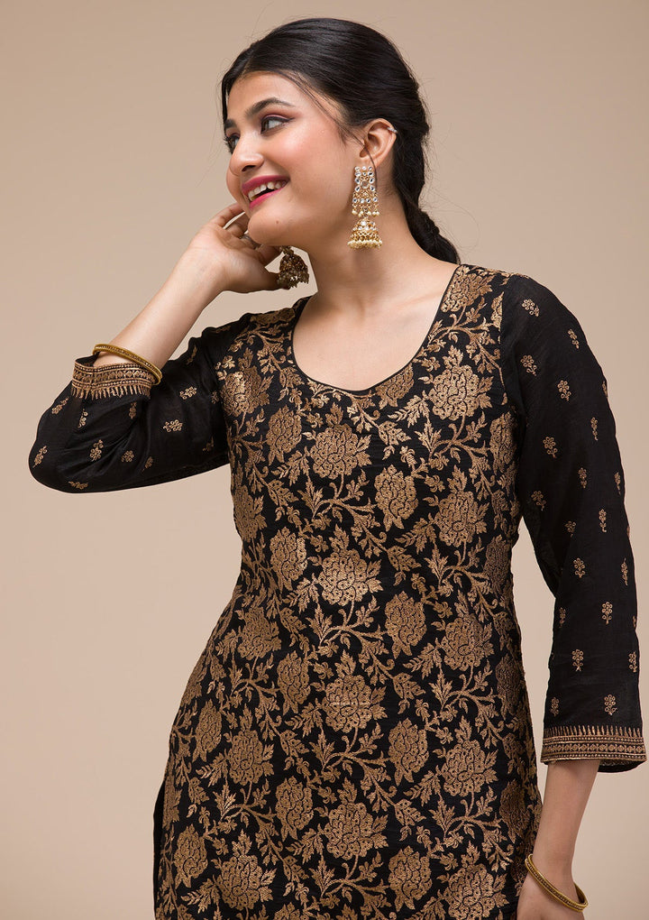 Black Zariwork Georgette Readymade Sharara Suit-Koskii