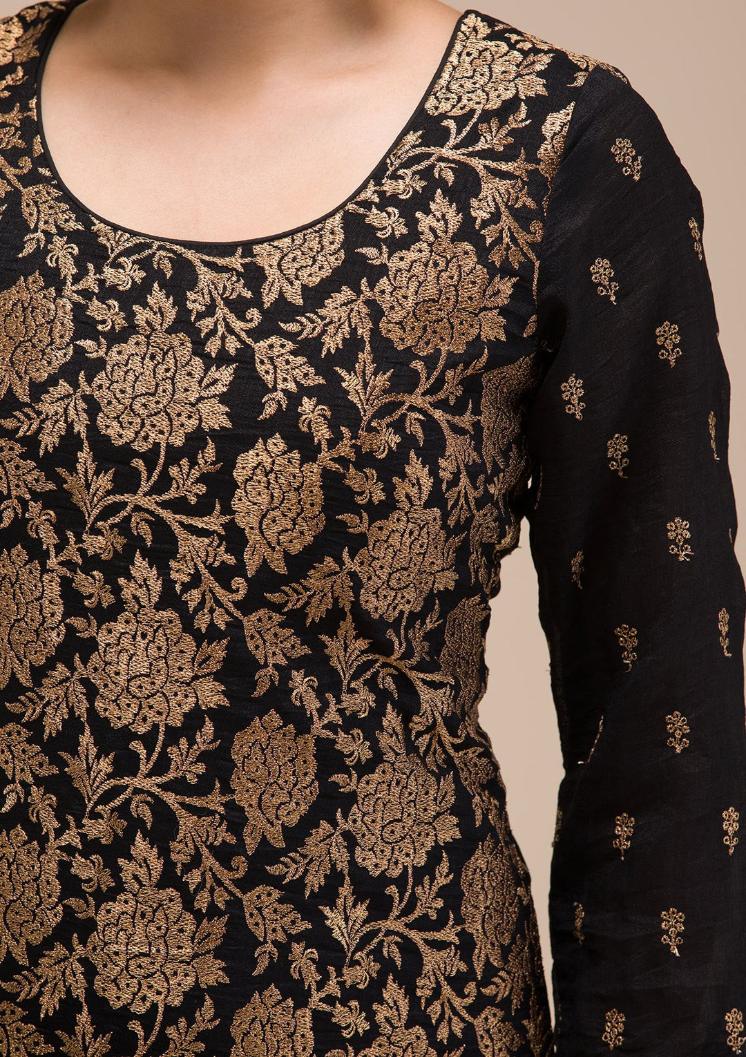 Black Zariwork Georgette Readymade Sharara Suit-Koskii