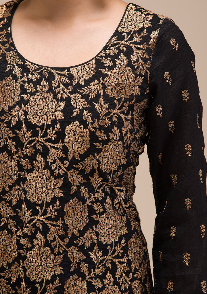 Black Zariwork Georgette Readymade Sharara Suit-Koskii