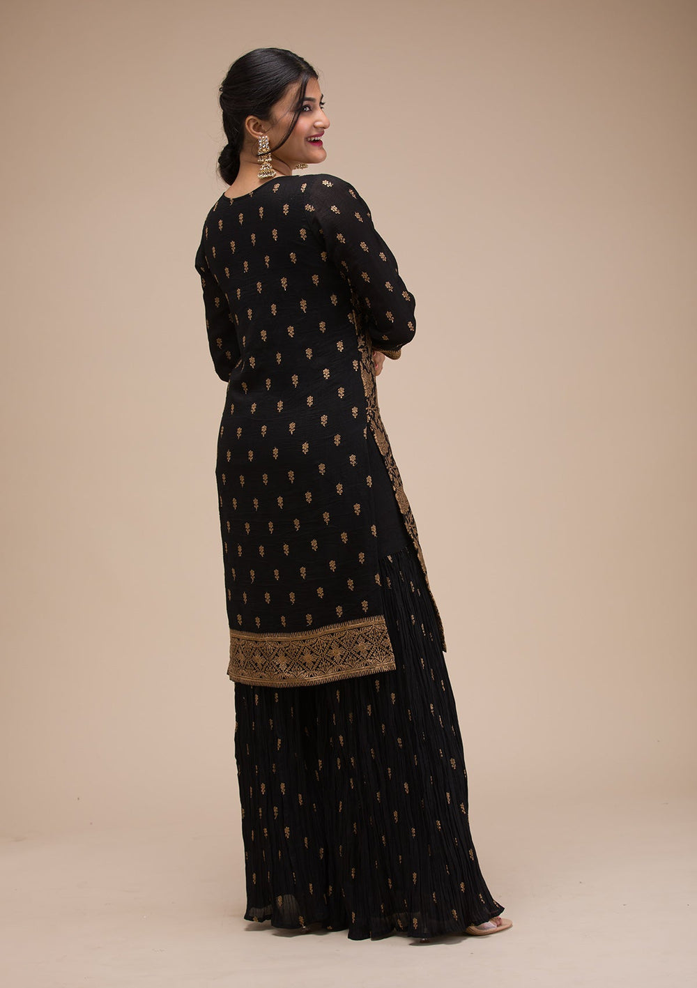 Black Zariwork Georgette Readymade Sharara Suit-Koskii
