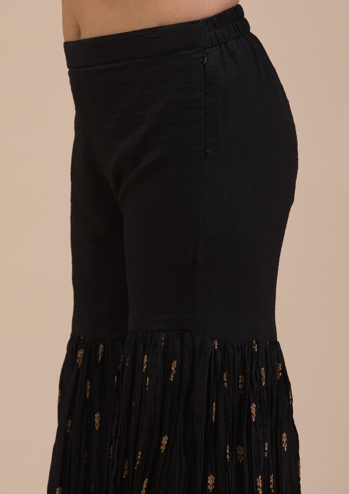 Black Zariwork Georgette Readymade Sharara Suit-Koskii
