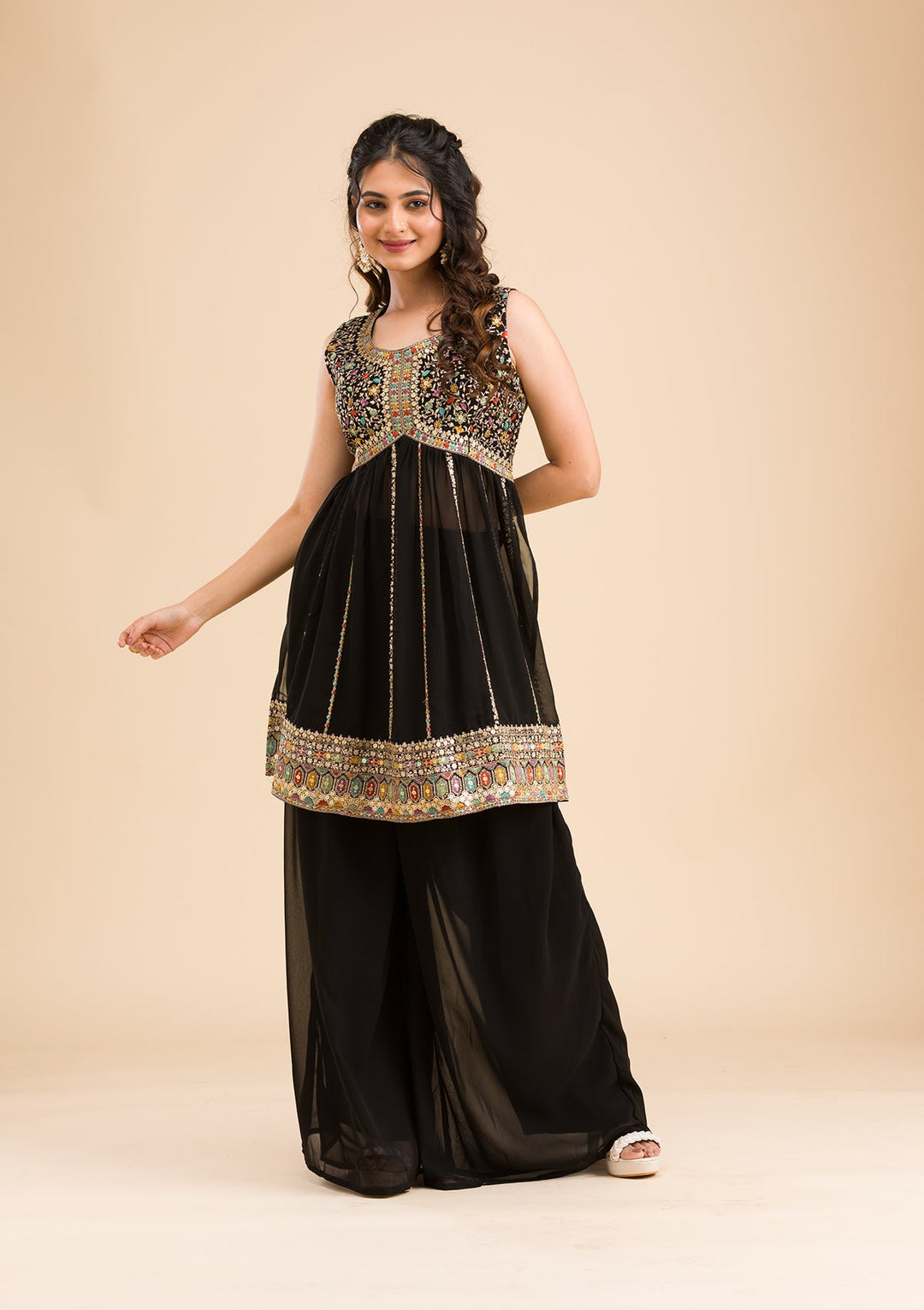 Black Zariwork Georgette Readymade Salwar Kameez-Koskii