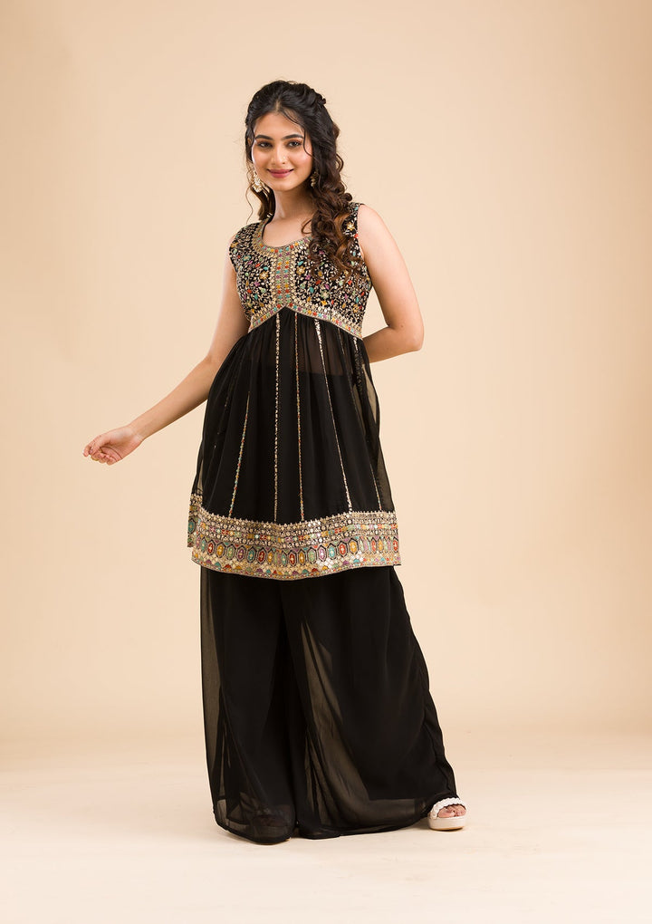 Black Zariwork Georgette Readymade Salwar Kameez-Koskii