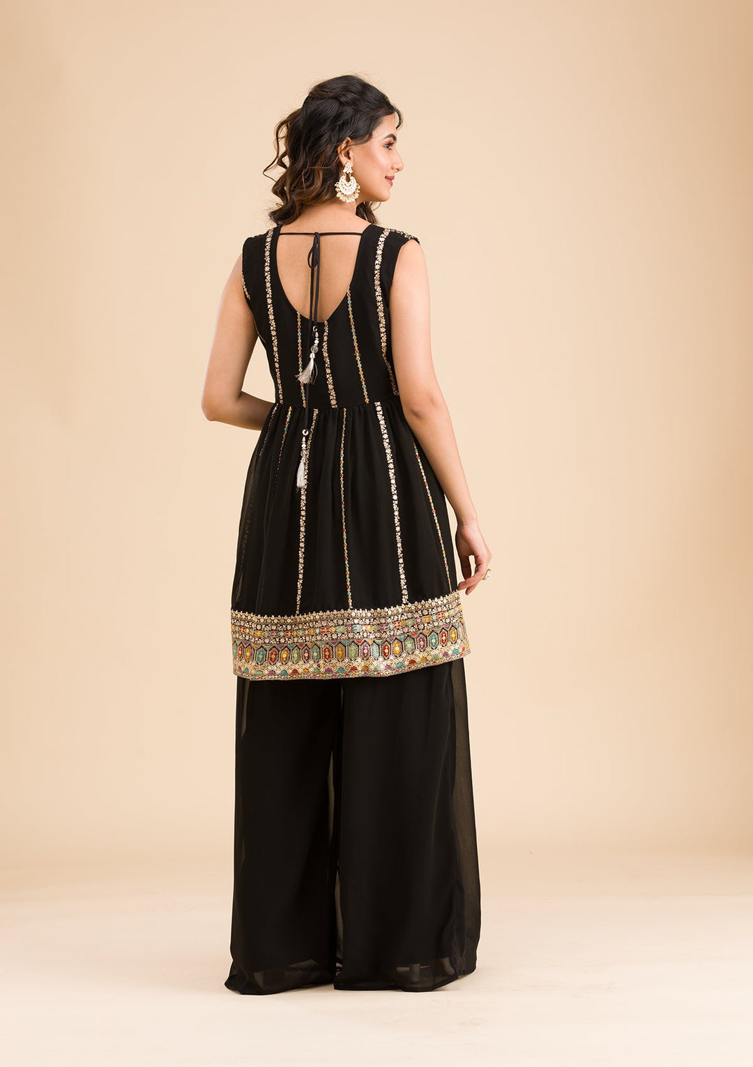 Black Zariwork Georgette Readymade Salwar Kameez-Koskii
