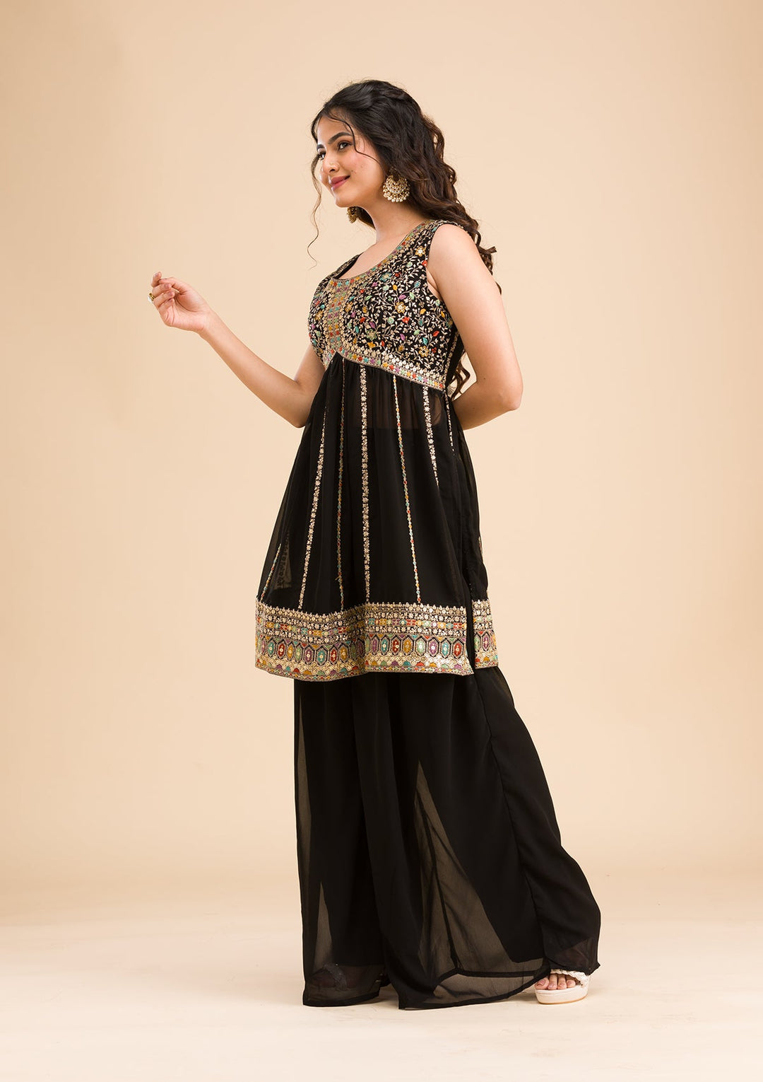 Black Zariwork Georgette Readymade Salwar Kameez-Koskii