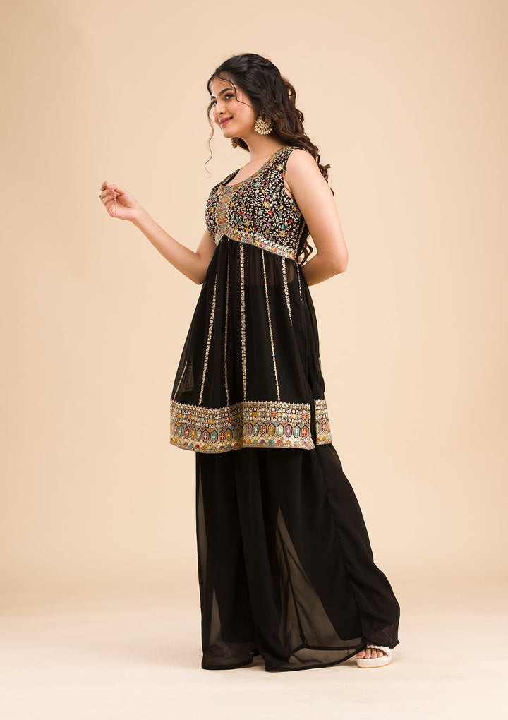 Black Zariwork Georgette Readymade Salwar Kameez-Koskii