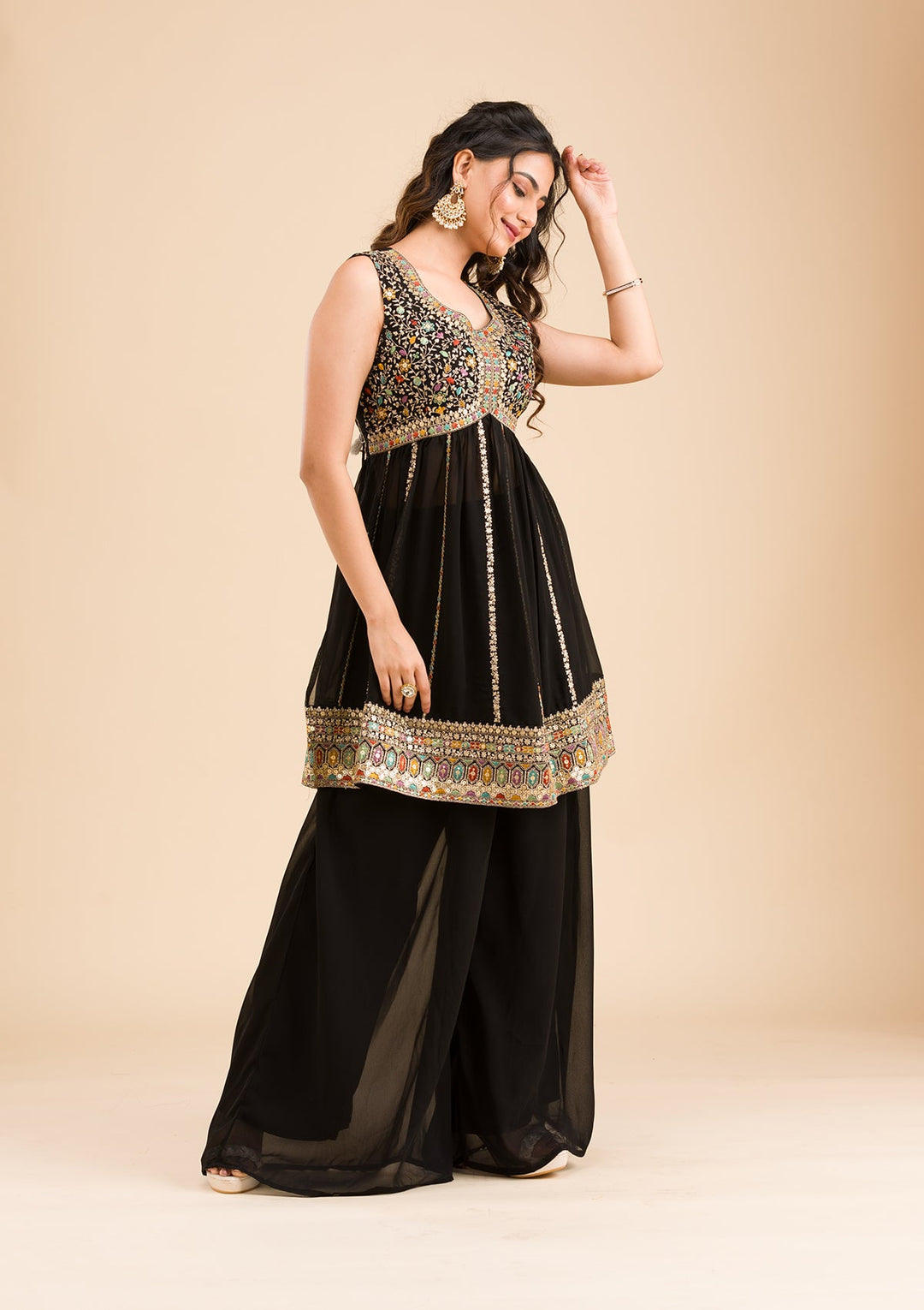 Black Zariwork Georgette Readymade Salwar Kameez-Koskii