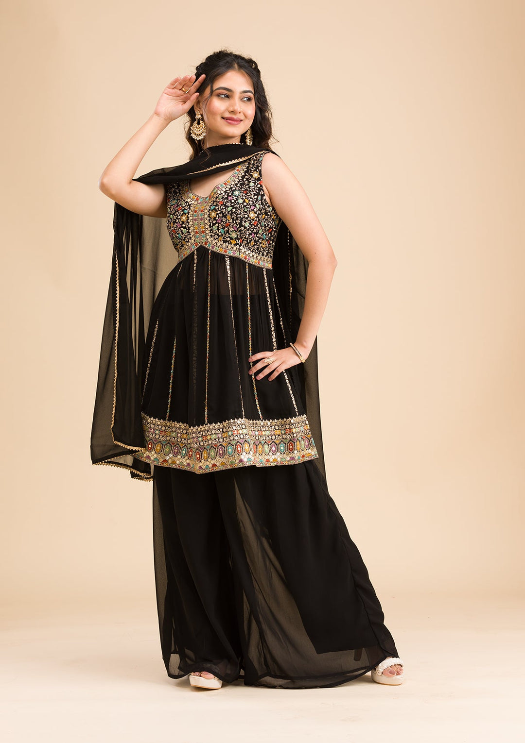 Black Zariwork Georgette Readymade Salwar Kameez-Koskii