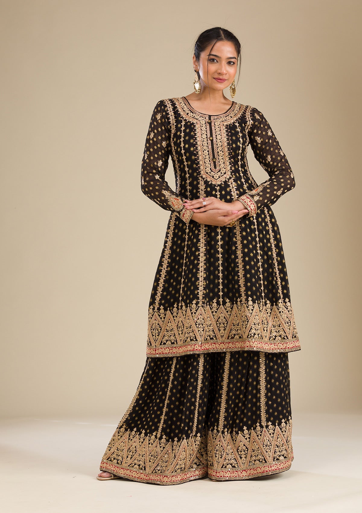 Black Zariwork Georgette Readymade Salwar Suit-Koskii