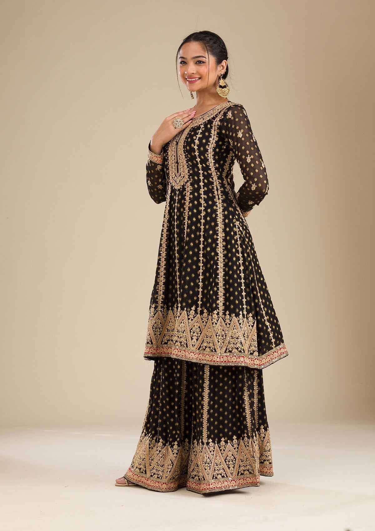 Black Zariwork Georgette Readymade Salwar Suit-Koskii