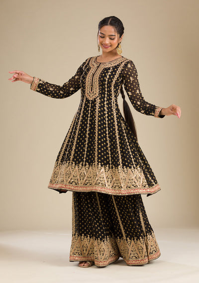 Black Zariwork Georgette Readymade Salwar Suit-Koskii