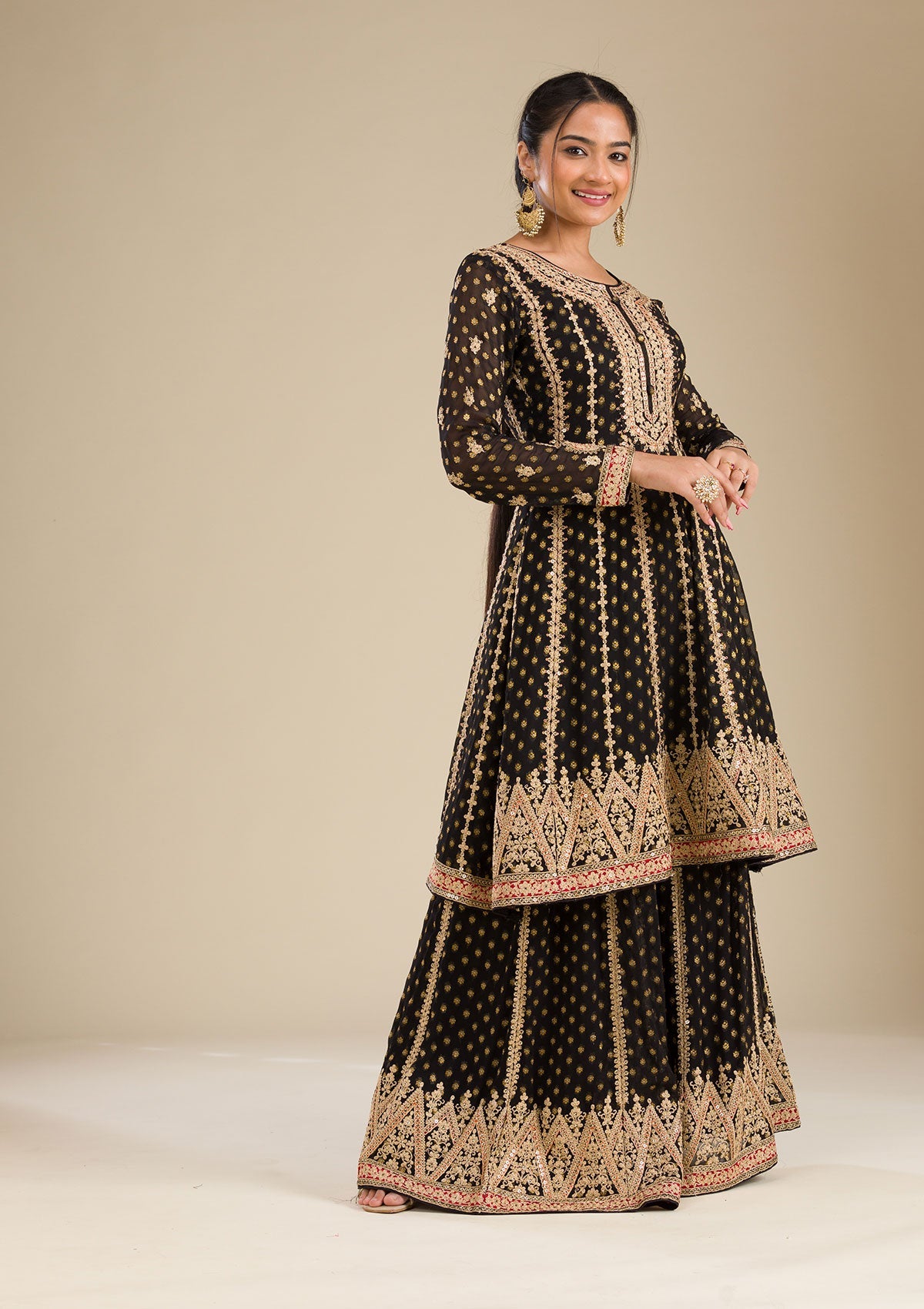 Black Zariwork Georgette Readymade Salwar Suit-Koskii