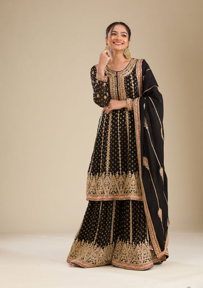 Black Zariwork Georgette Readymade Salwar Suit-Koskii