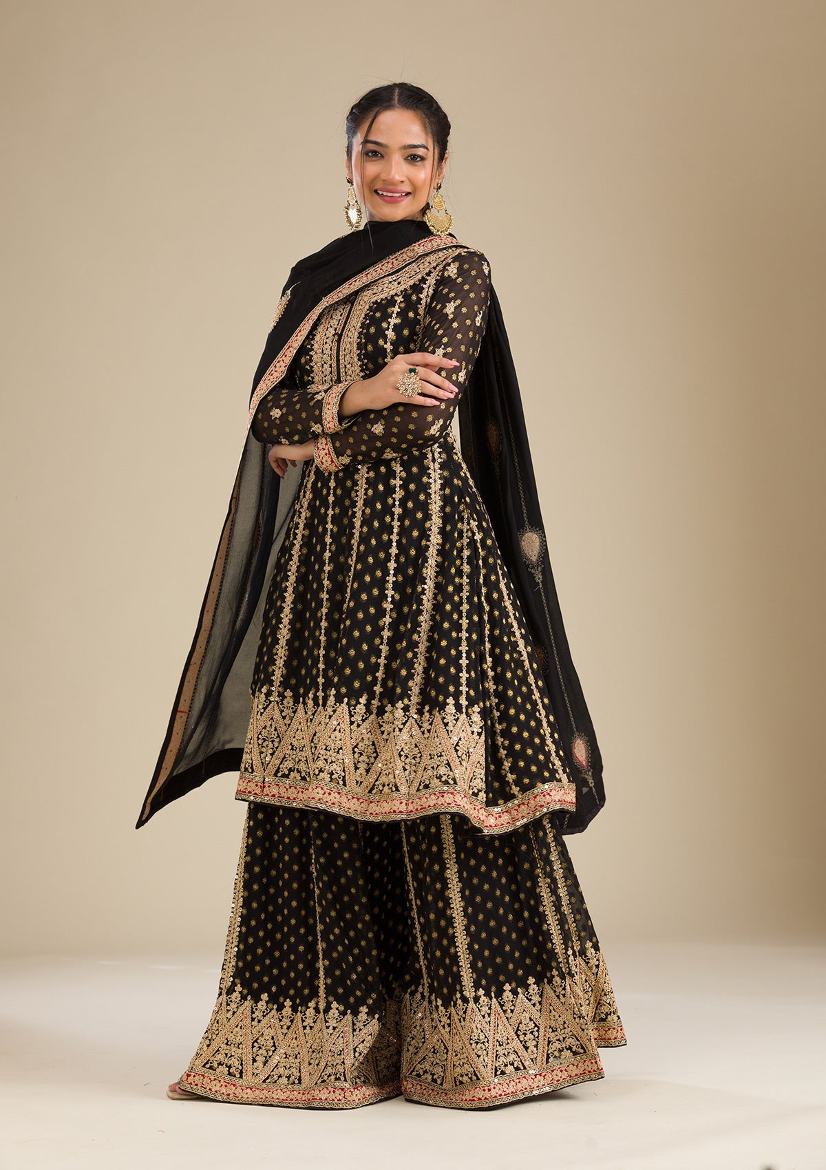 Black Zariwork Georgette Readymade Salwar Suit-Koskii