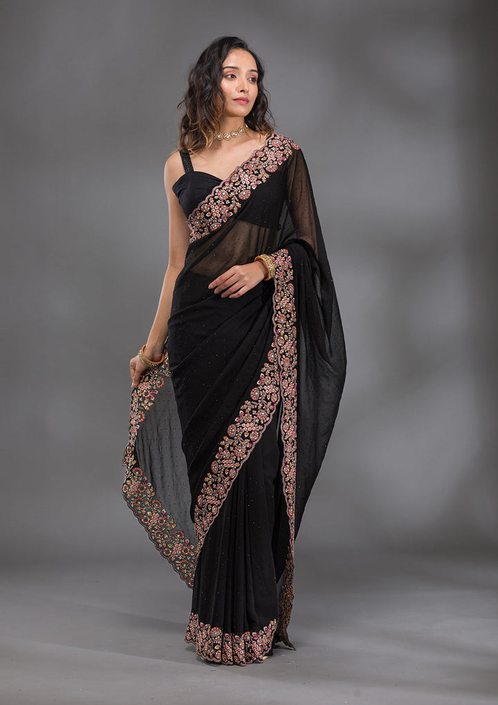 Black Zariwork Georgette Saree-Koskii