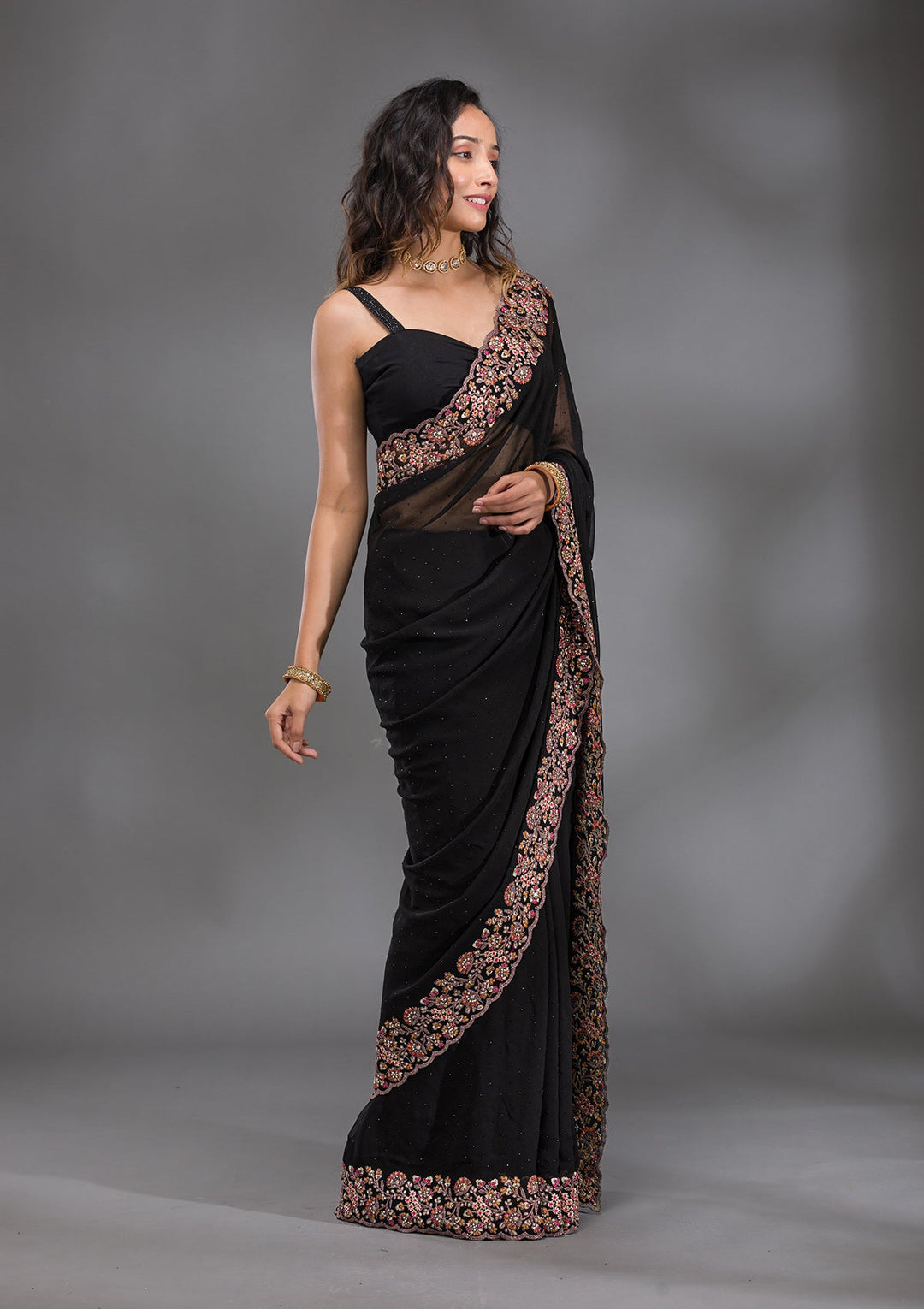 Black Zariwork Georgette Saree-Koskii