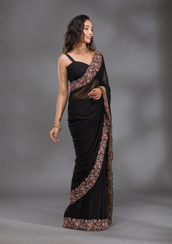 Black Zariwork Georgette Saree-Koskii