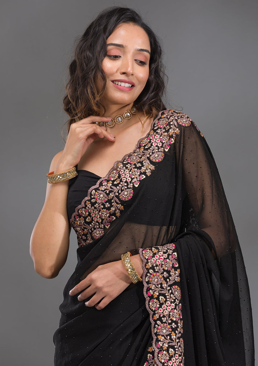 Black Zariwork Georgette Saree-Koskii