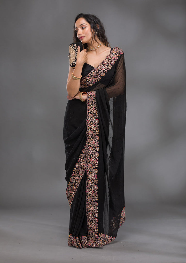 Black Zariwork Georgette Saree-Koskii