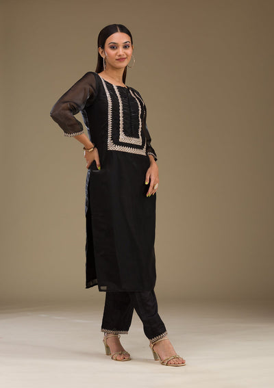 Black Zariwork Imported Fabric Readymade Salwar Suit-Koskii