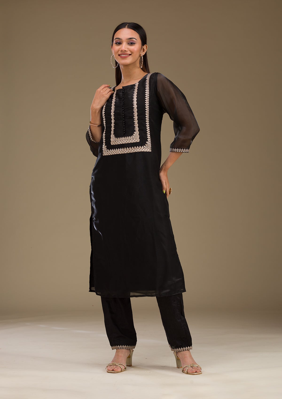 Black Zariwork Imported Fabric Readymade Salwar Suit-Koskii