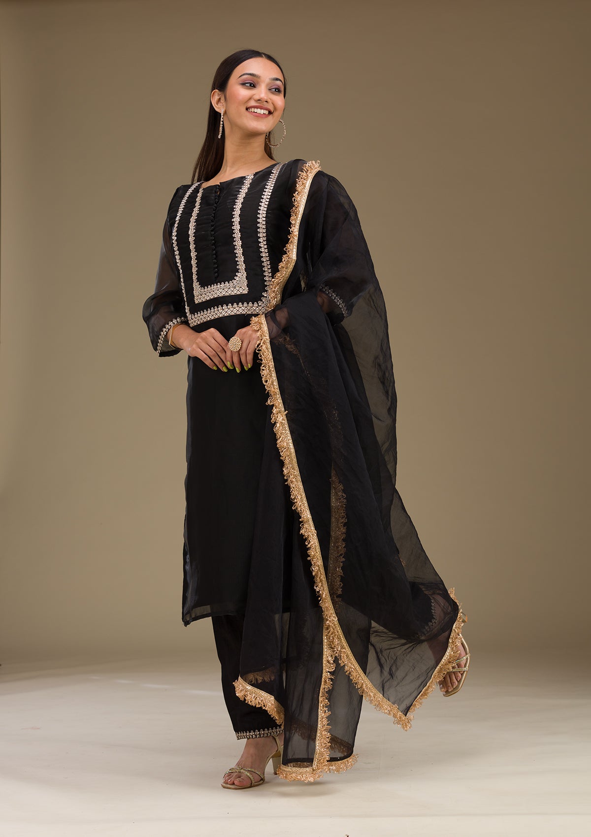 Black Zariwork Imported Fabric Readymade Salwar Suit-Koskii