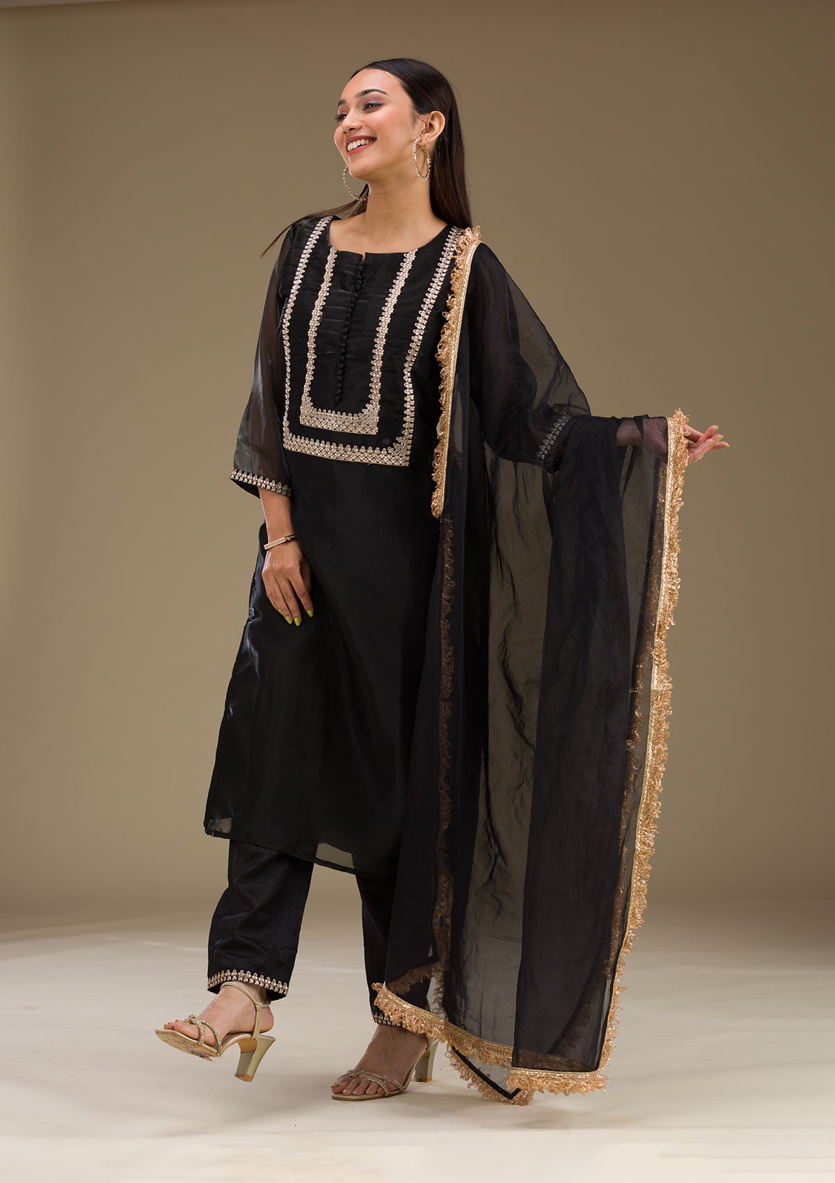 Black Zariwork Imported Fabric Readymade Salwar Suit-Koskii