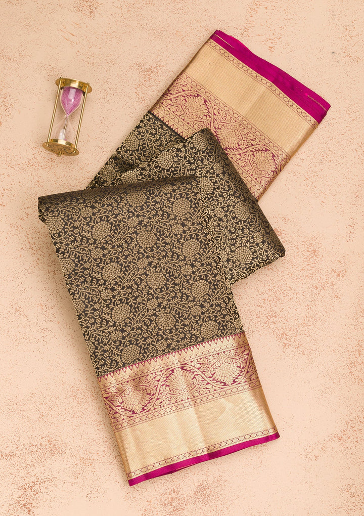 Black Zariwork Pure Silk Saree-Koskii