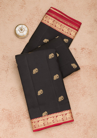 Black Zariwork Pure Silk Saree-Koskii