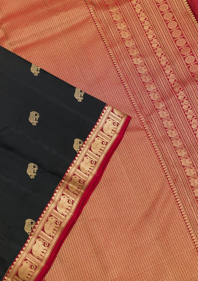 Black Zariwork Pure Silk Saree-Koskii