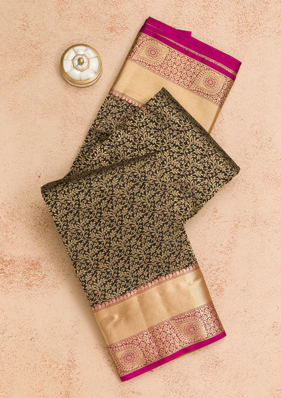 Black Zariwork Pure Silk Saree-Koskii