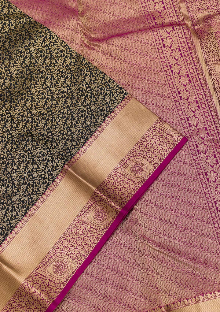Black Zariwork Pure Silk Saree-Koskii