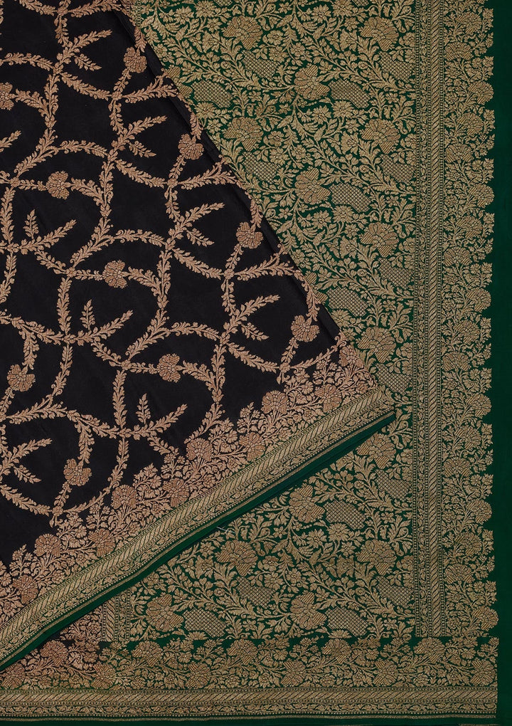 Black Zariwork Pure Silk Saree-Koskii