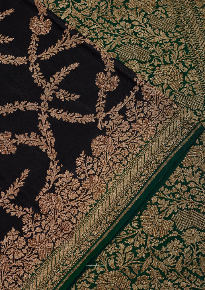 Black Zariwork Pure Silk Saree-Koskii