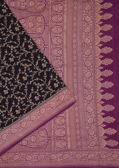 Black Zariwork Pure Silk Saree-Koskii