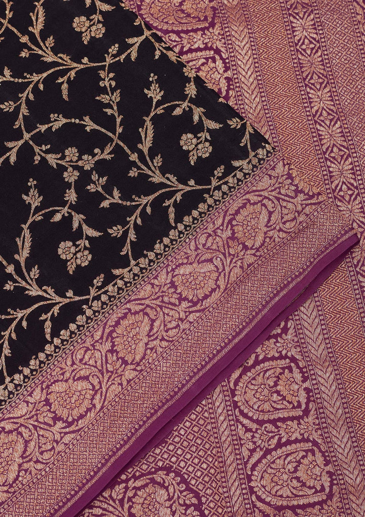 Black Zariwork Pure Silk Saree-Koskii