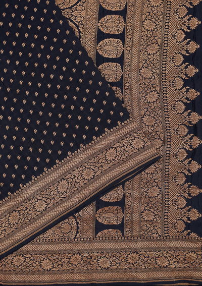 Black Zariwork Pure Silk Saree-Koskii