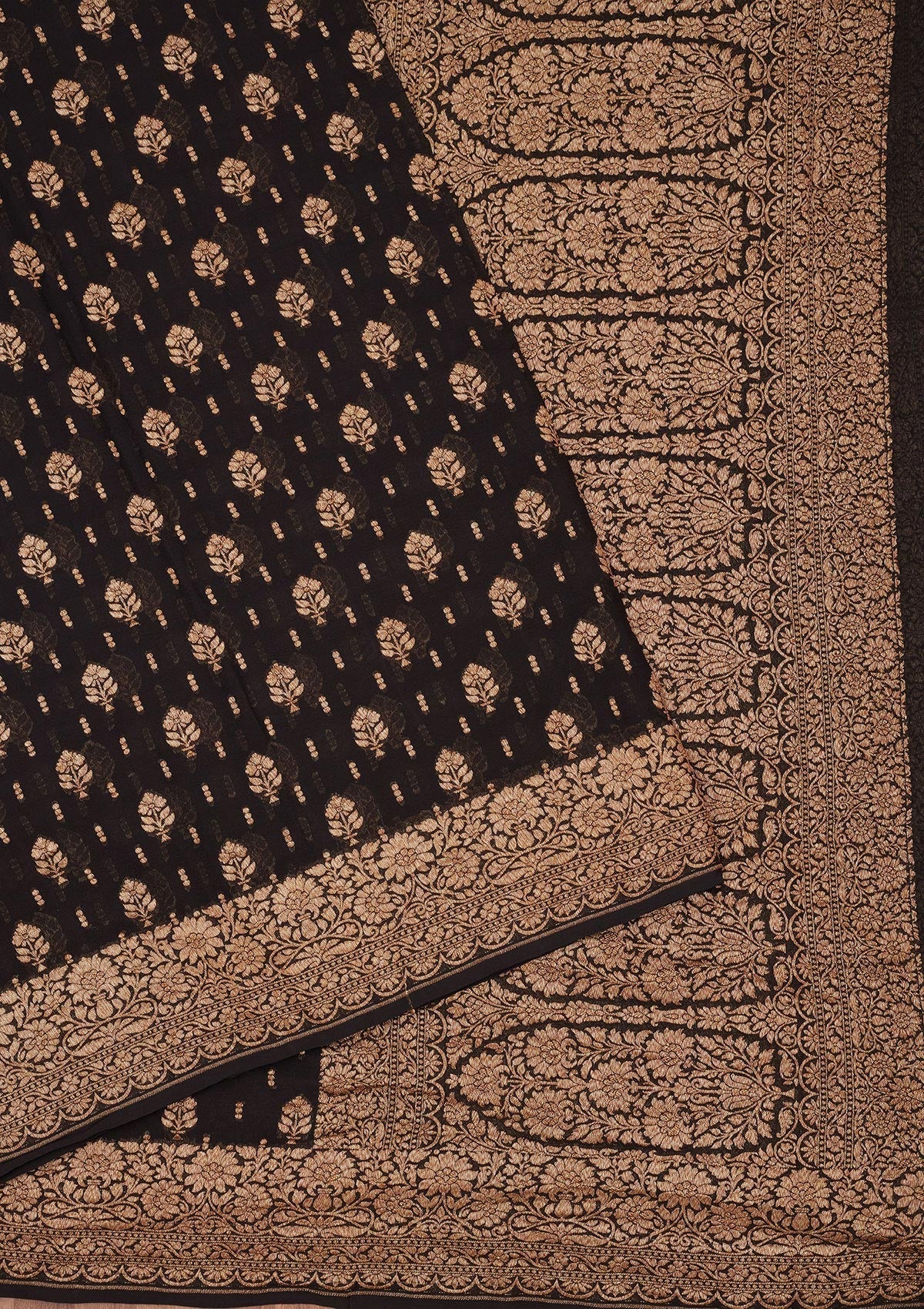 Black Zariwork Pure Silk Saree-Koskii