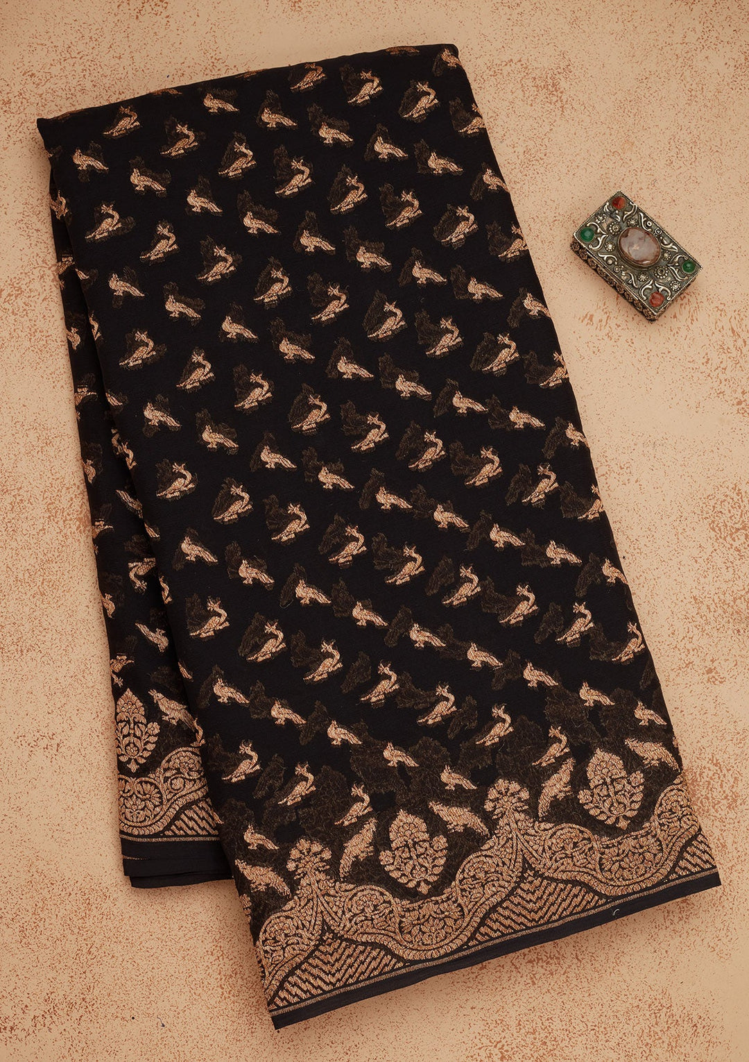 Black Zariwork Pure Silk Saree-Koskii