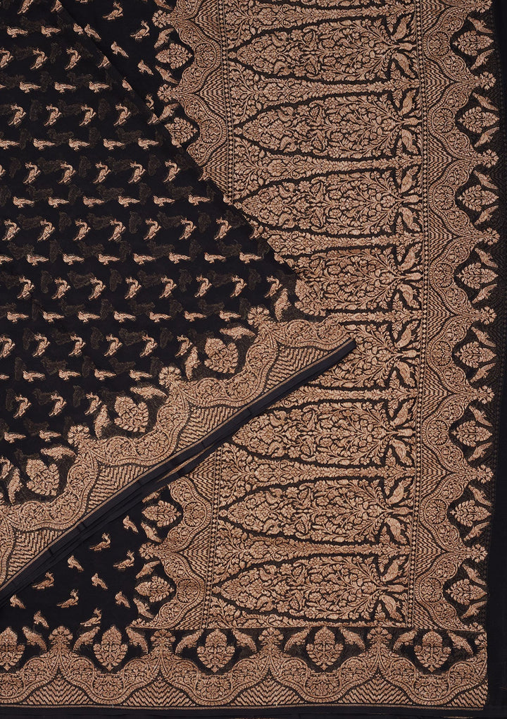 Black Zariwork Pure Silk Saree-Koskii