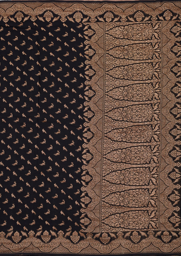 Black Zariwork Pure Silk Saree-Koskii
