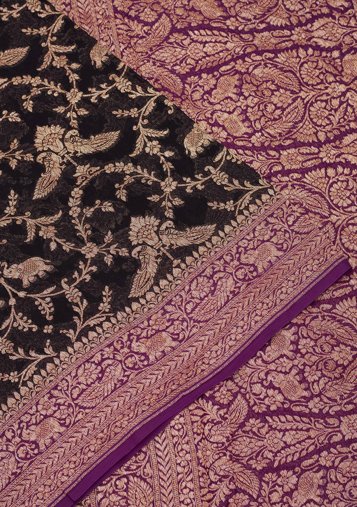 Black Zariwork Pure Silk Saree-Koskii