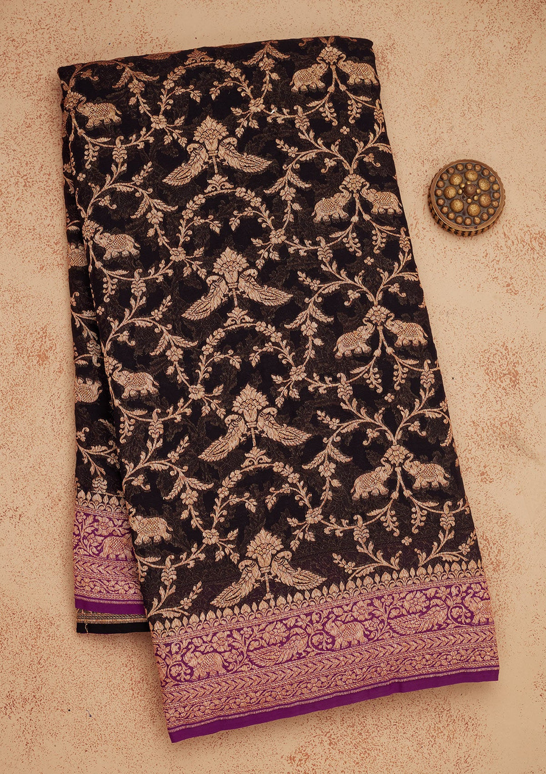 Black Zariwork Pure Silk Saree-Koskii