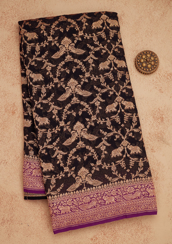 Black Zariwork Pure Silk Saree-Koskii