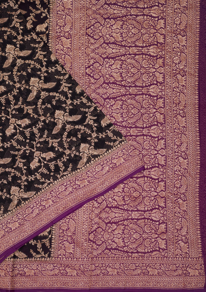 Black Zariwork Pure Silk Saree-Koskii