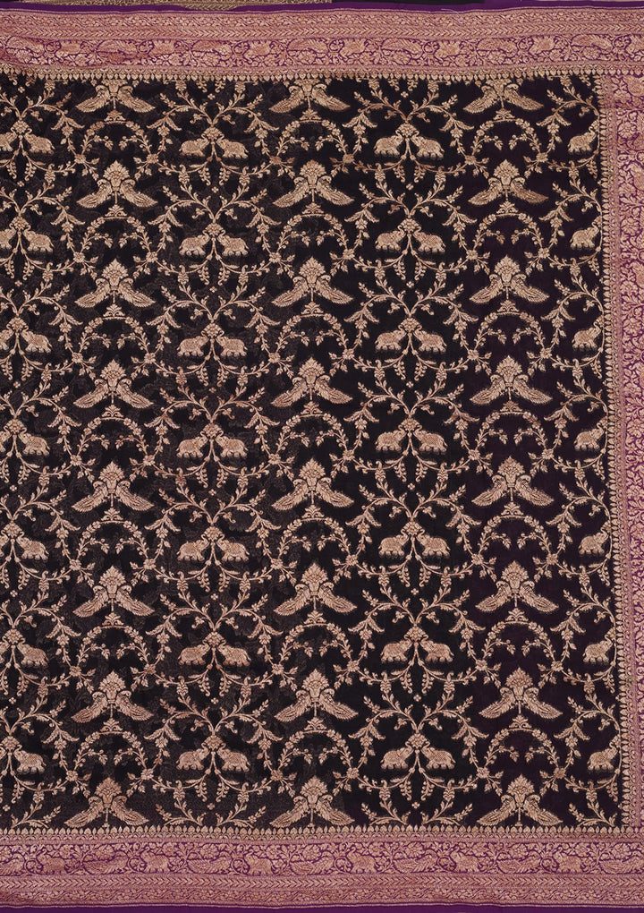 Black Zariwork Pure Silk Saree-Koskii