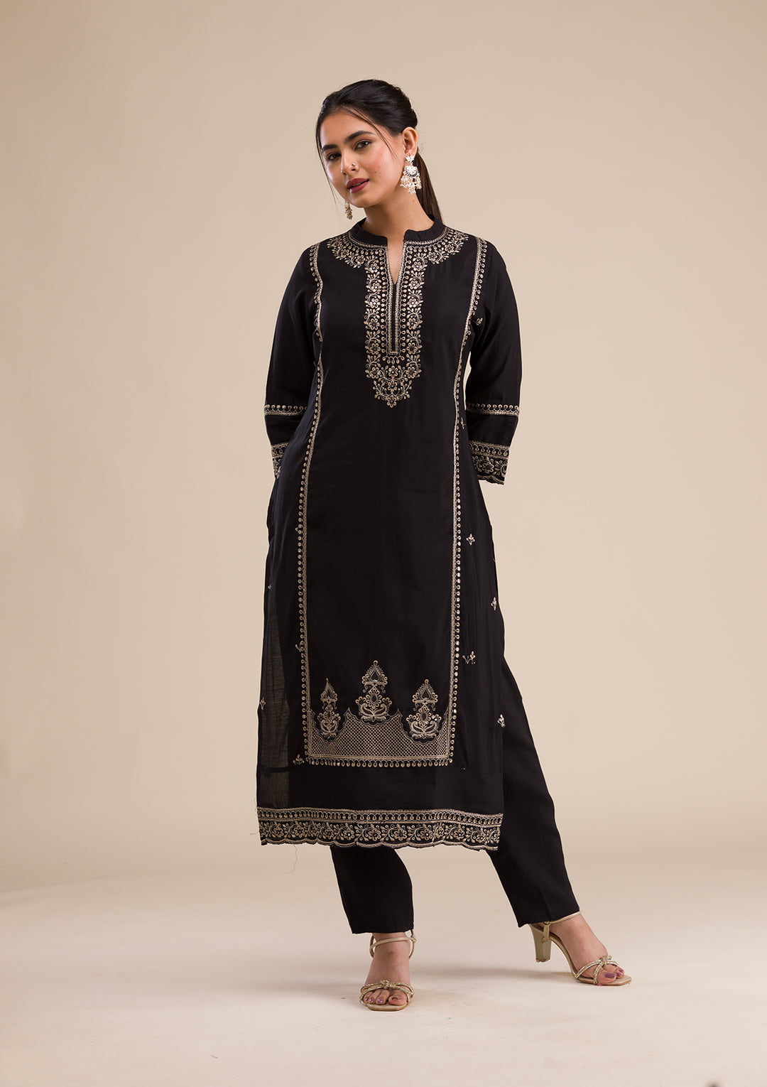 Black Zariwork Semi Crepe Readymade Salwar Suit
