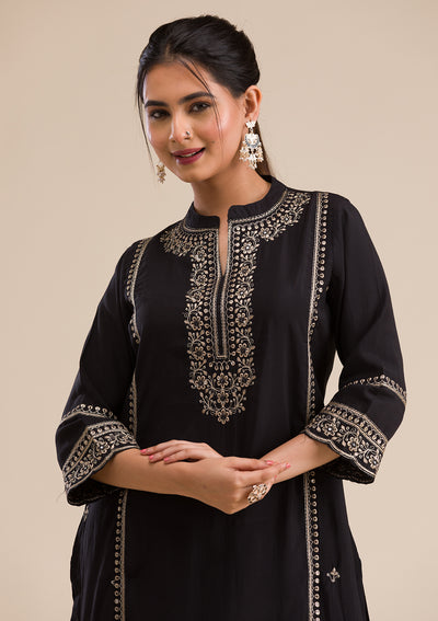 Black Zariwork Semi Crepe Readymade Salwar Suit